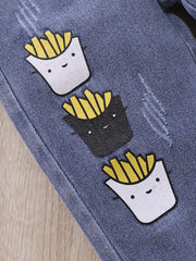 Boys Fries Print Ripped Jeans