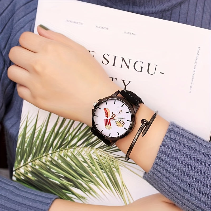 Round Cartoon Dial Digital Quartz Watch Stainless Steel
