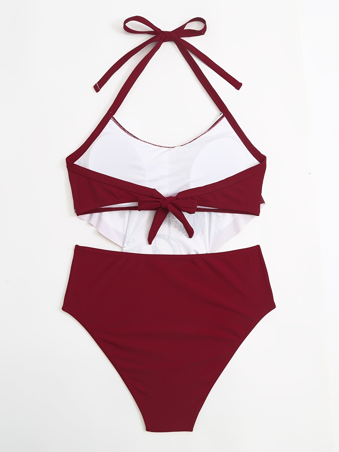 Moon Print Halter Neck Top & Panties Swimsuit Set Women's Plus Size 2pcs Set