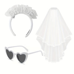 3pcs Wedding Veil & Pearl Headband Set Bachelorette Bride Accessori