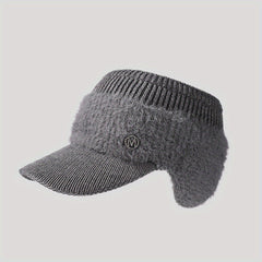 Rhinestone M Label Knit Hat Solid Thick Cold Proof Ear Protection Warm Hat