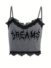Lace Trim Spaghetti Strap Crop Top Y2K Sleeveless Cami Top
