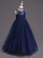 Girls Princess Tulle Lace Flower Pageant Dress Puffy Floor Length