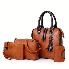 4pcs Retro Pendant Tote Crossbody Bag Set PU Leather Shoulder Bag