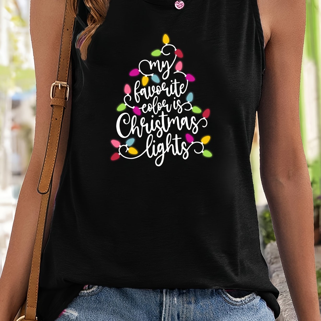Christmas Fairy Light & Letter Pattern Stretchy Sports Vest
