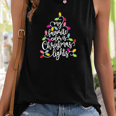 Christmas Fairy Light & Letter Pattern Stretchy Sports Vest