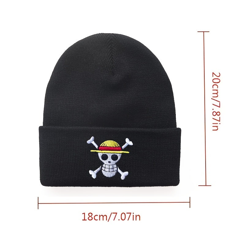 1pc One Piece Anime Embroidered Knitted Hat Men's Warm Wool Hat