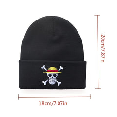 1pc One Piece Anime Embroidered Knitted Hat Men's Warm Wool Hat