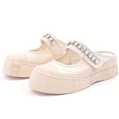 Rhinestone Decor Hook & Loop Fastener Slippers Thick Sole Outdoor Slippers