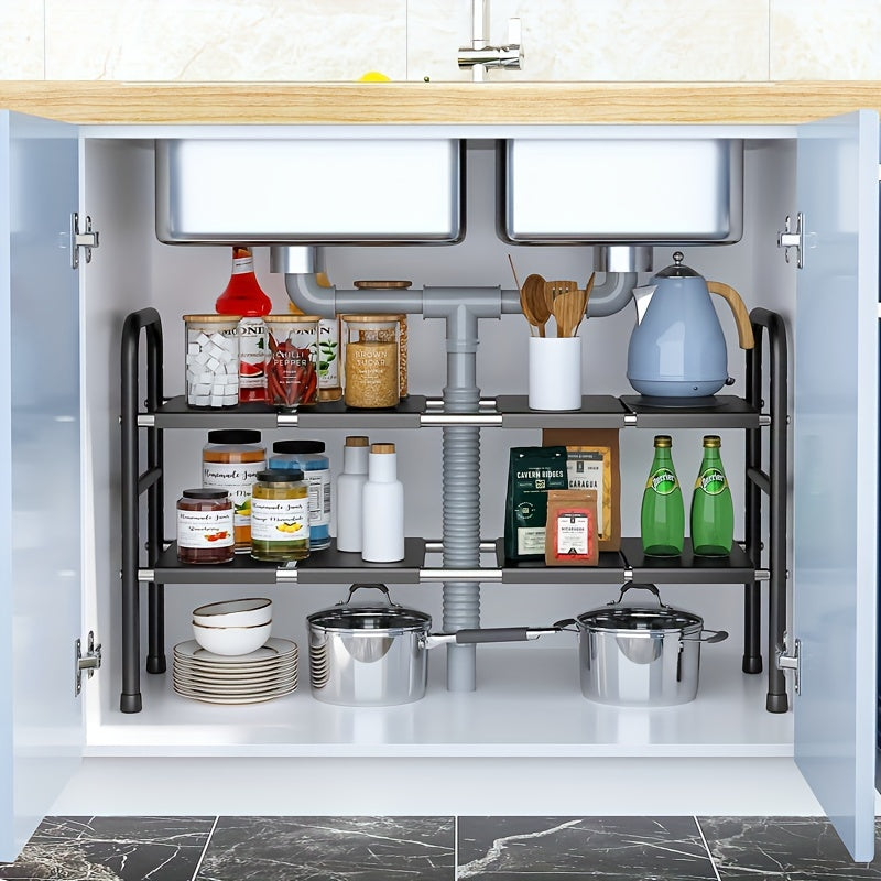 1pc Under Sink Cabinet Retractable Layered Shelf Kitchen Storage Rack