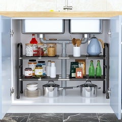 1pc Under Sink Cabinet Retractable Layered Shelf Kitchen Storage Rack