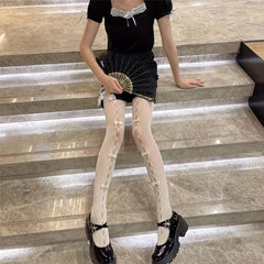 Bow Decor Tights High Waist Mesh Pantyhose Women's Stockings