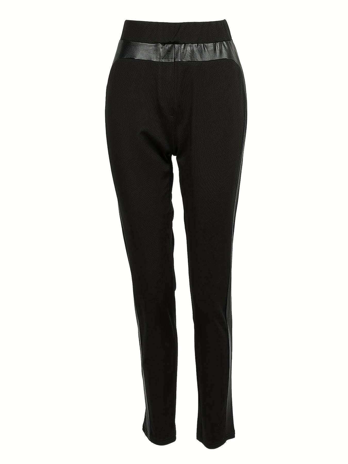 Faux Leather Splicing Skinny Leggings Casual Stretchy Leggings