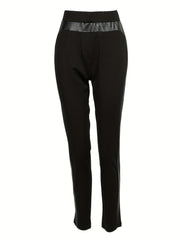 Faux Leather Splicing Skinny Leggings Casual Stretchy Leggings