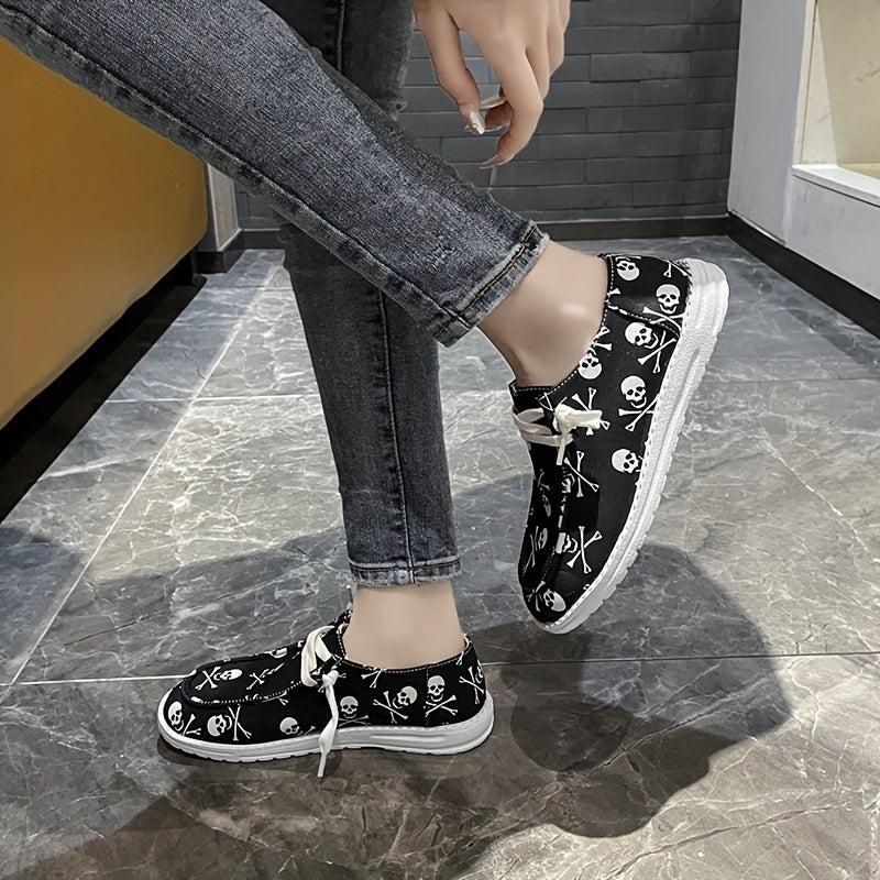 Women's Skull Pattern Low Boat Shoes Lightweight Sports Walking Shoes