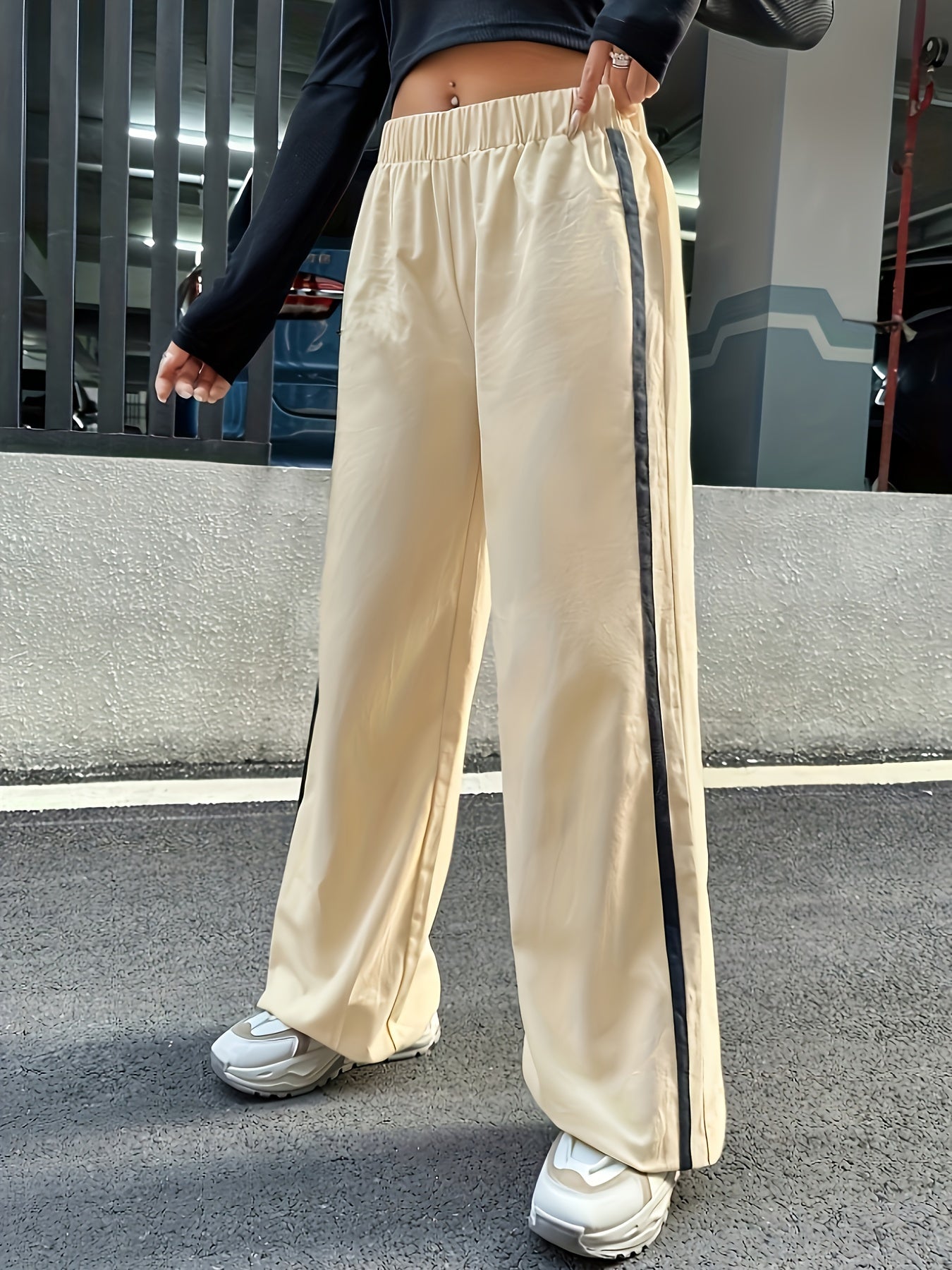 Contrast Side Strip Casual Sports Pants Elastic Running Jogger Pants