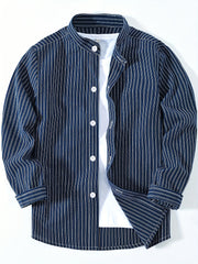 Boys Striped Casual Long Sleeve Lapel Shirt