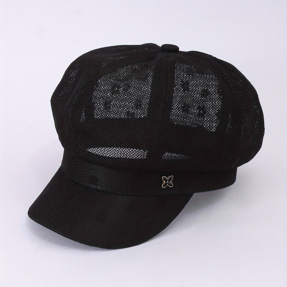 Solid Beret Flower Embroidery Hollow Knitted Newsboy Hat