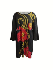 Floral Print Bell Sleeve Mini Dress