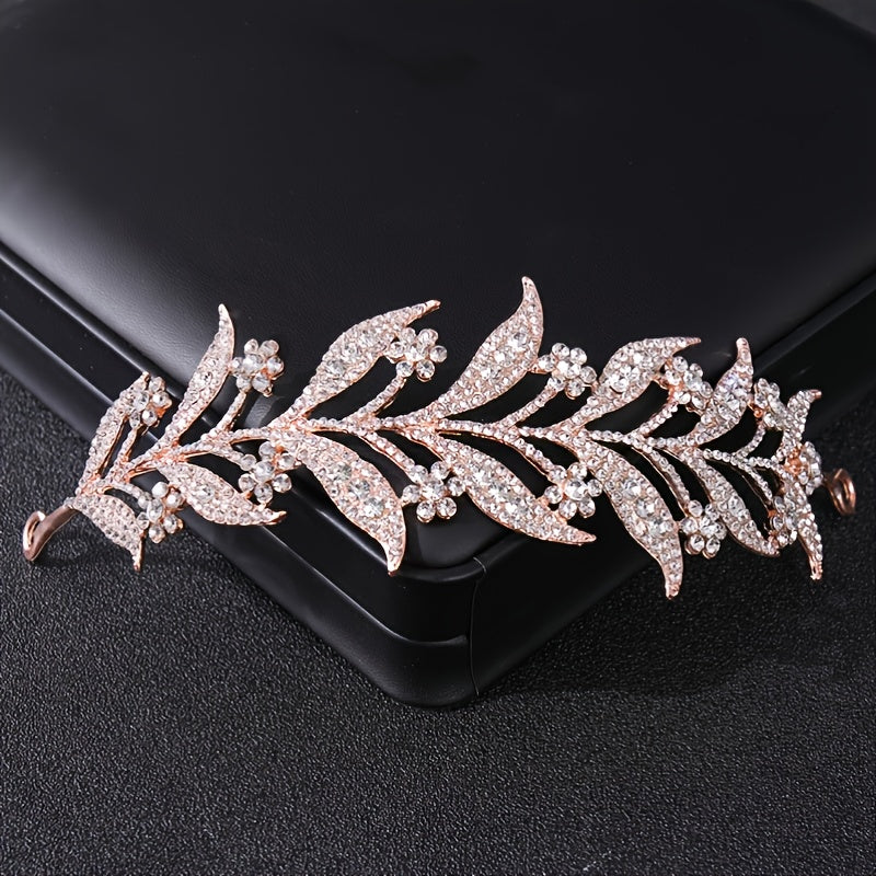 Floral Headpiece Tiara Bridal Crown Rhinestone Leaf Hair Accessories
