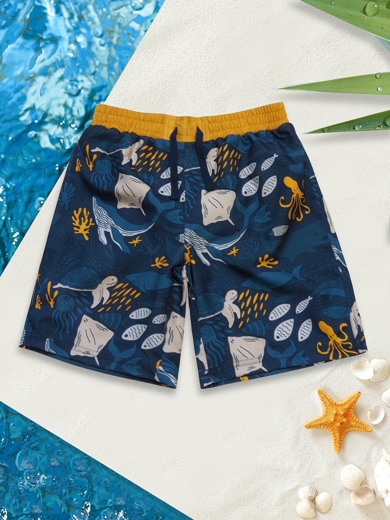 Boys Underwater Animals Print Surfing Shorts Swimming Trunks