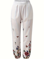 Floral Print Elastic Waist Pants Spring Summer Women's Clothing