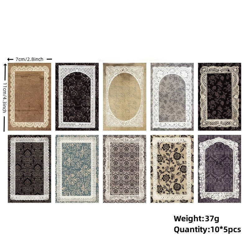 50 Sheets Lace Trim Cutable Paper Notepad Stickers Set