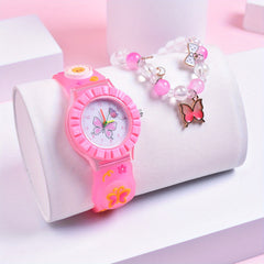 Butterfly Silicone Strap Quartz Watch with Pendant