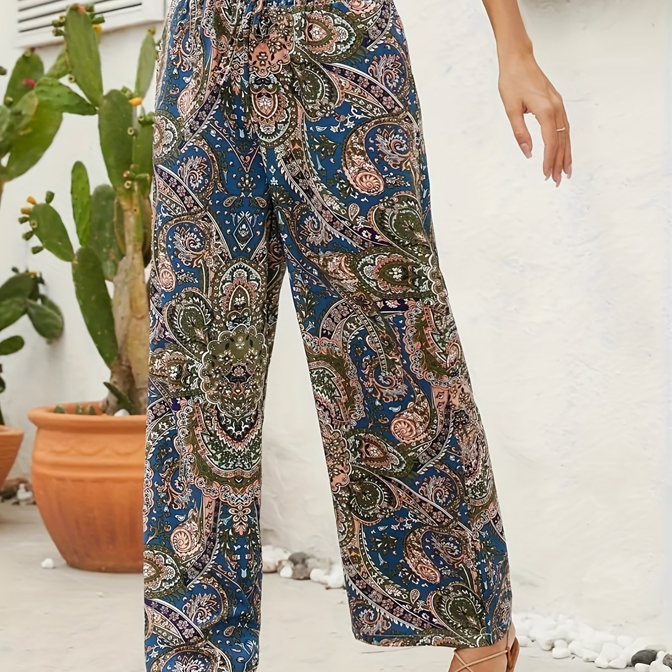 Paisley Print High Waist Boho Pants