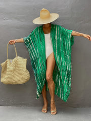Tie Dye V Neck Kimono Colorblock Beachwear Boho Style Robes