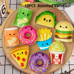 Fast Food Squeeze Toys Set - Kids Party Gift - Burger Donut Pizza - 10-20pcs