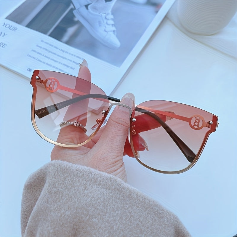 Semi Rimless Sunglasses Gradient Lens Metal Temple Beach UV400