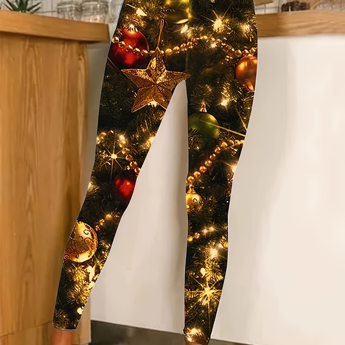 Christmas Casual Leggings Women's Plus Christmas Print Medium Stretch