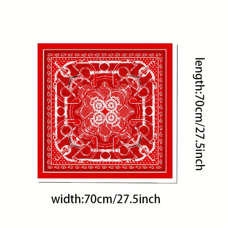 Vintage Geometric Print Silk Neckerchief Head Wrap Hair Accessories