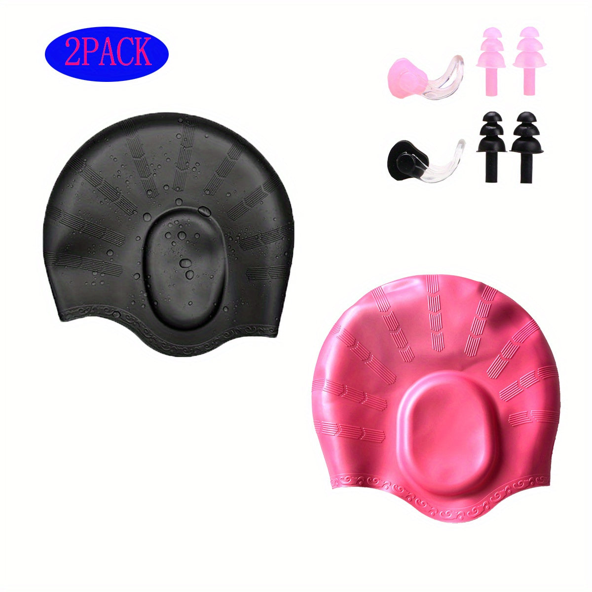 2pcs Waterproof Silicone Swimming Caps for Adults