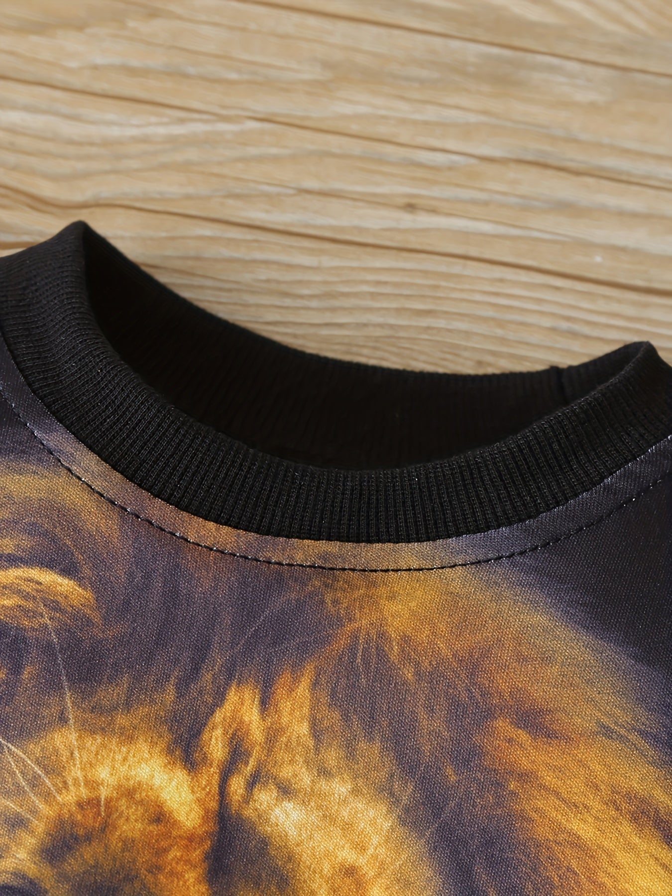 Lion Print Boys Casual Pullover Sweatshirt Crew Neck Tops