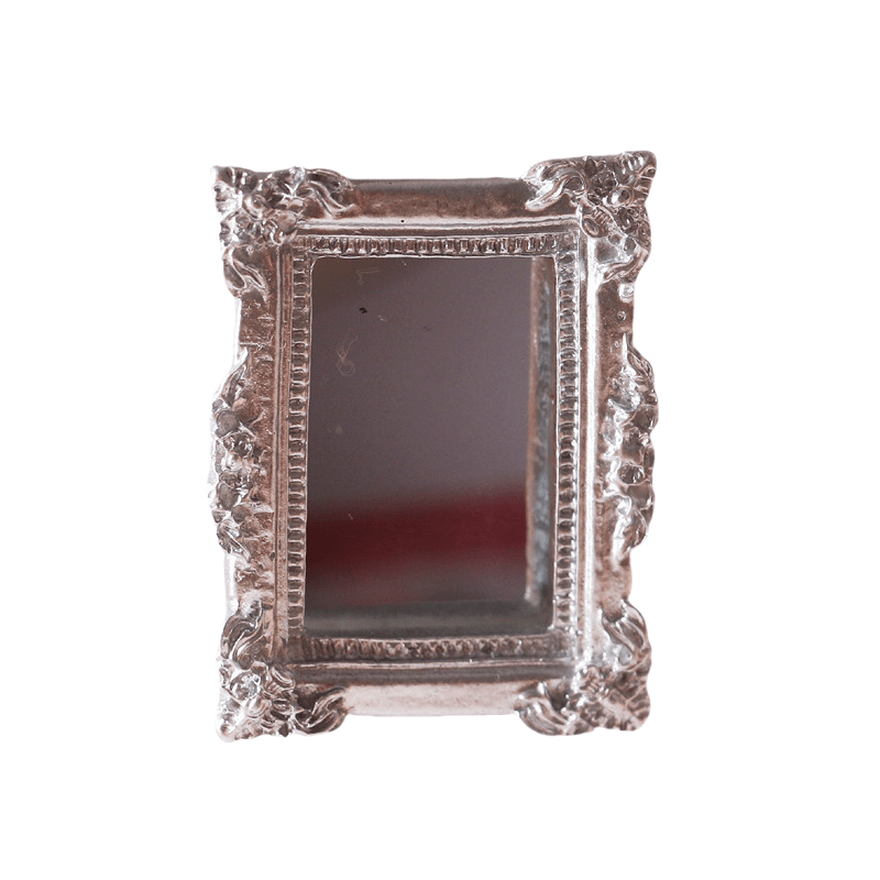 Golden and Silvery Dollhouse Mirror Set with Floral Carvings
