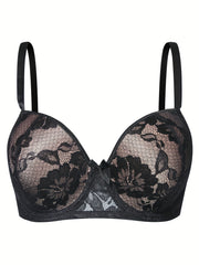 Floral Lace Push Up Padded Bra for Plus Size Women