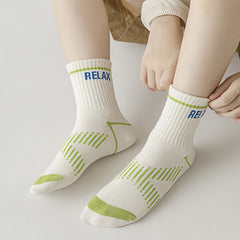 5 Pairs Boy's Striped Letter Crew Socks Cotton Blend Comfy Casual Style