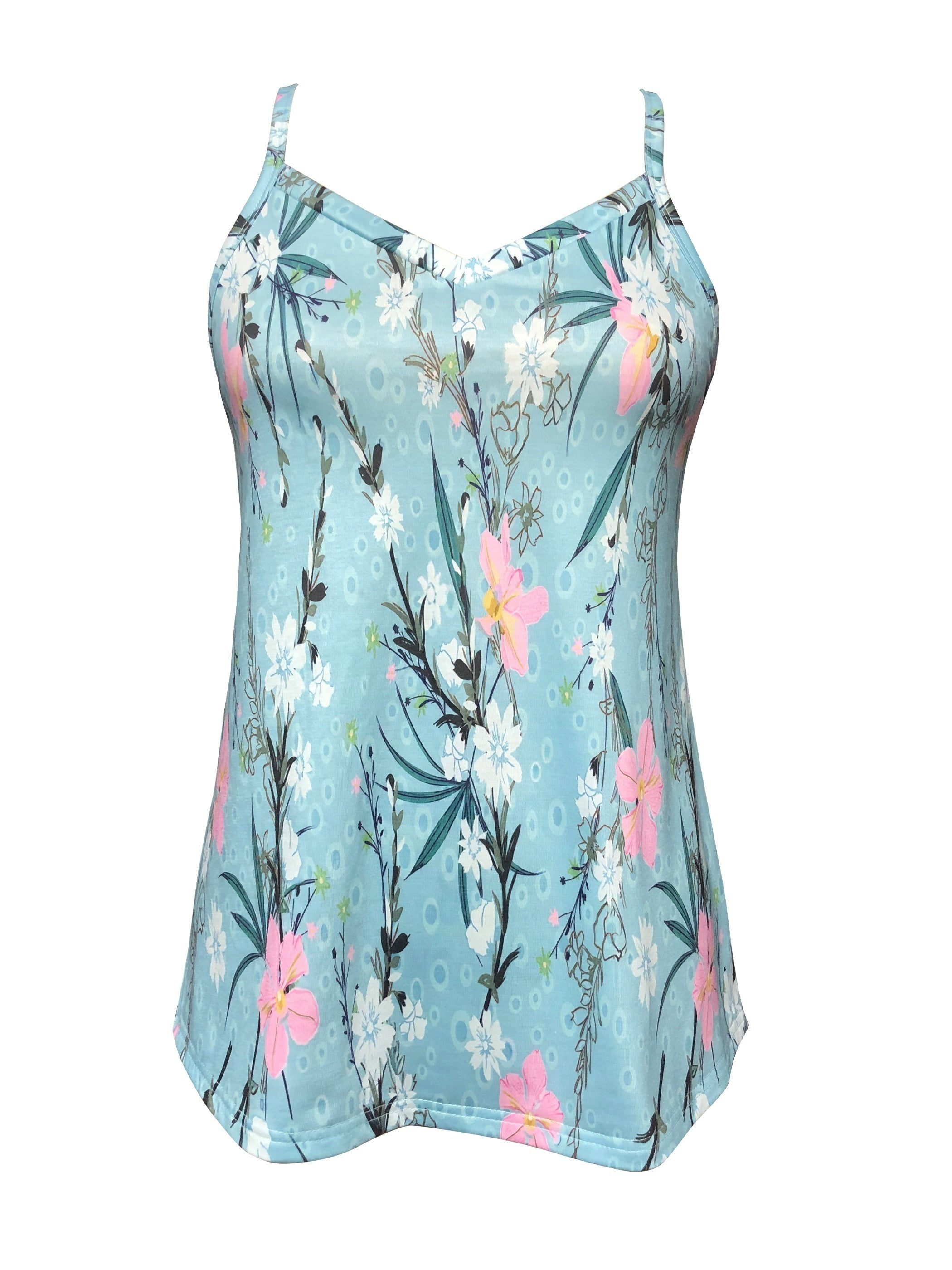 Floral Print V Neck Cami Top Summer Sleeveless Casual Top