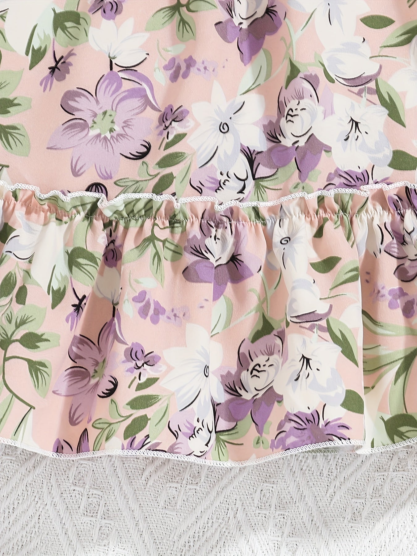Girls Flower Print Short Sleeve Dress Kids Clothing Spring Autumn