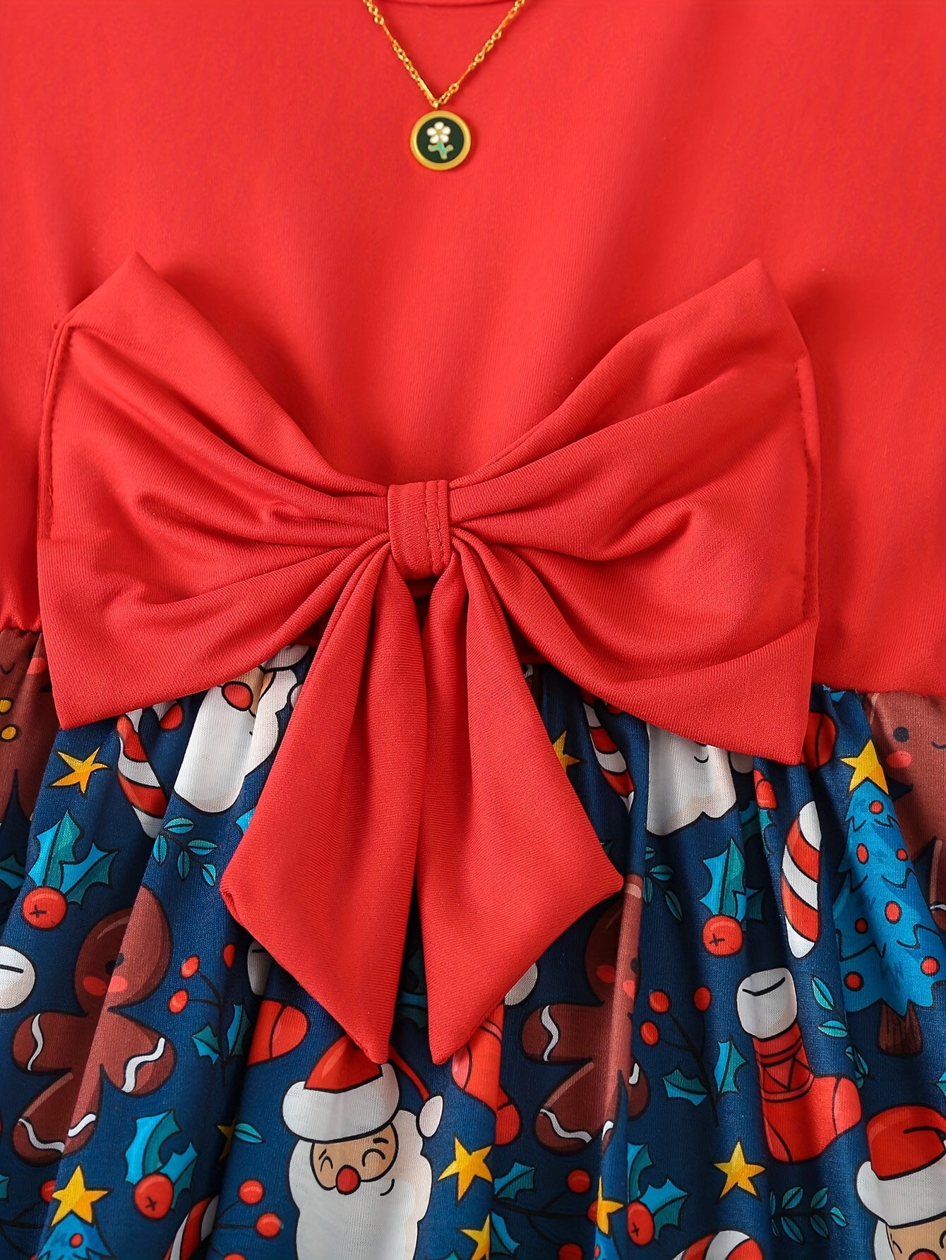 Girls Santa Graphic Long Sleeve Dress with Bow Belt