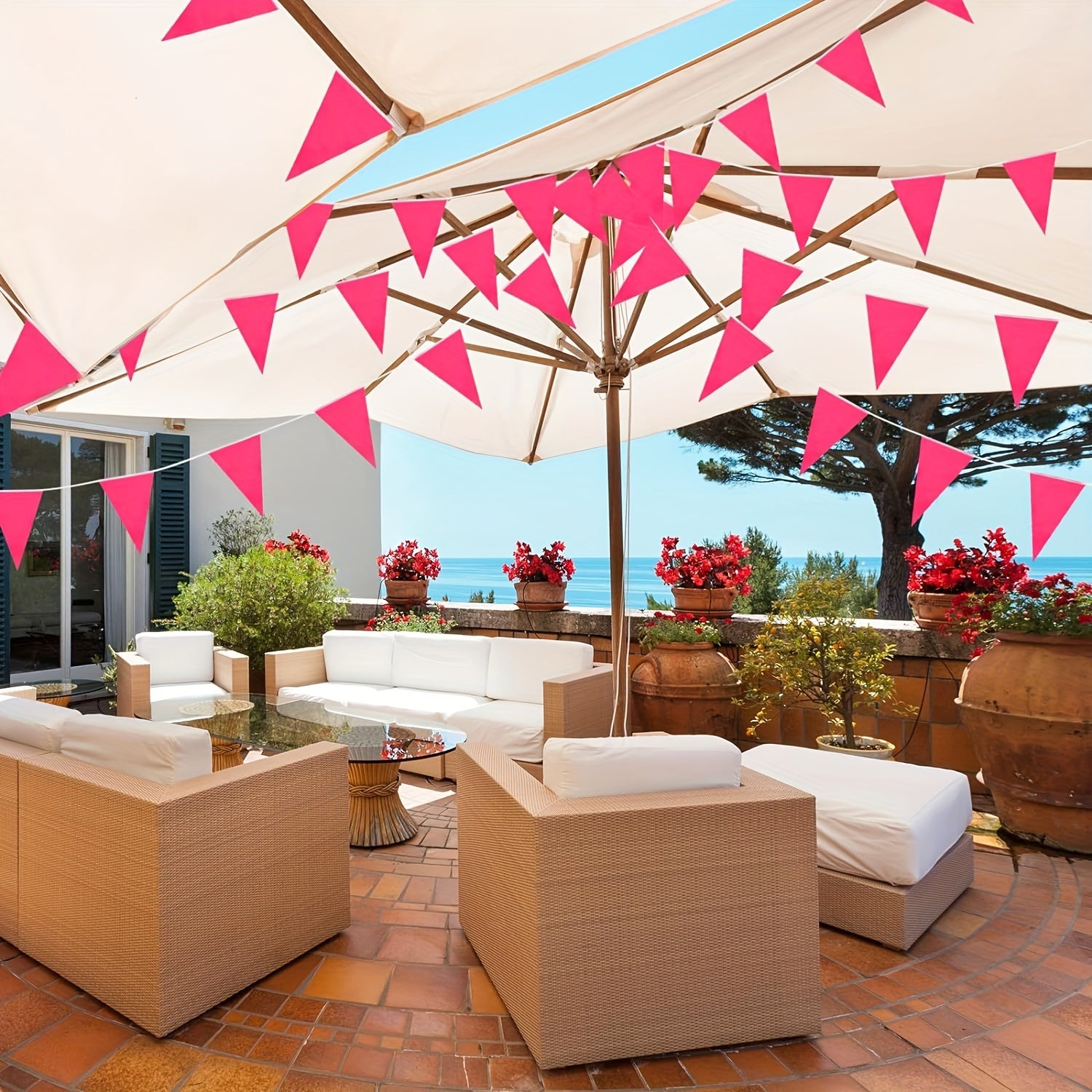 9.8m Solid Pennant Banners Flags for Grand Opening Carnival Birthday Party Pink