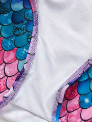 Girls Swimsuit Gradient Fish Scale Graphic Quick Dry Halter Sleeveless Swimwear