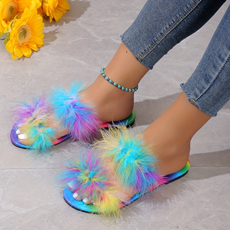 Women's Feather Slide Sandals Open Toe Casual Flat Slides