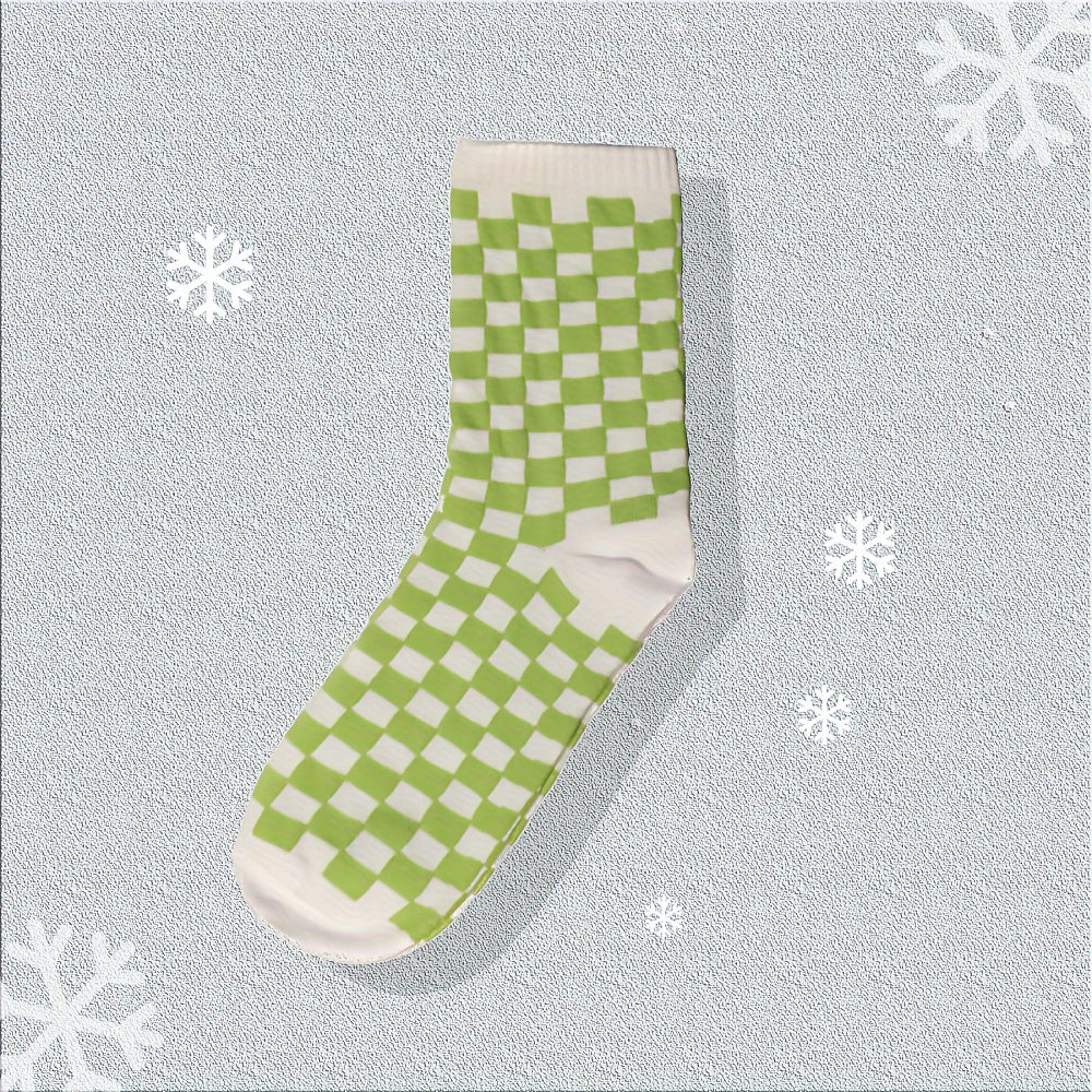 12 Pairs Checkerboard Crew Socks Women's Stockings