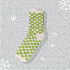 12 Pairs Checkerboard Crew Socks Women's Stockings