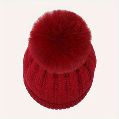 Winter Thickened Knitted Hat With Pom