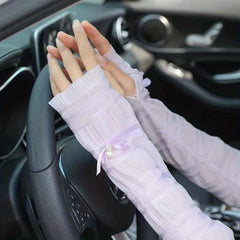 1 Pair Lace Loose Sleeves Embossed Bow Ice Gloves Extended Sunscreen