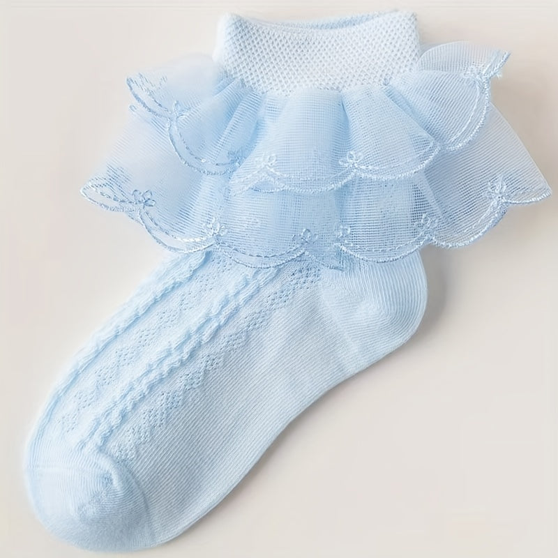 6 Pairs Lace Brim Cotton Socks for Girls